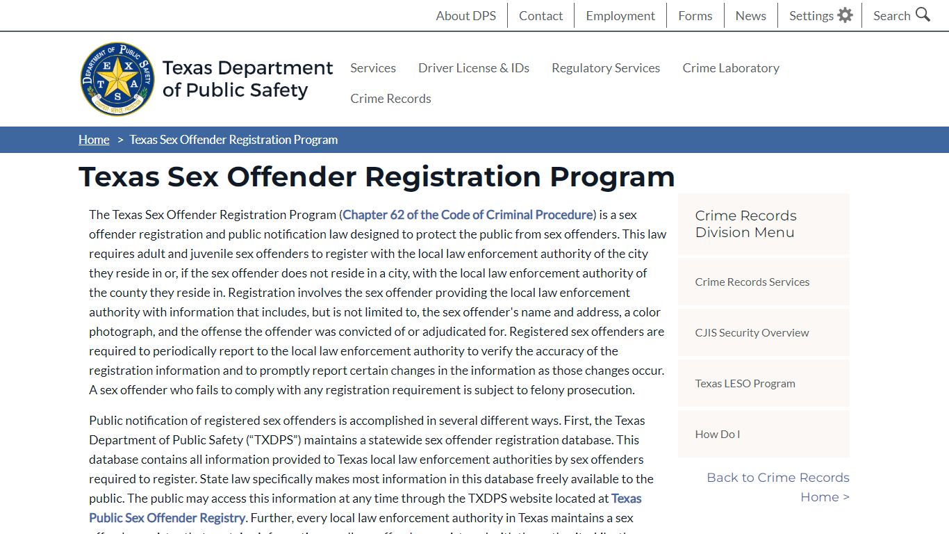 Texas Sex Offender Registration Program | Department of Public Safety